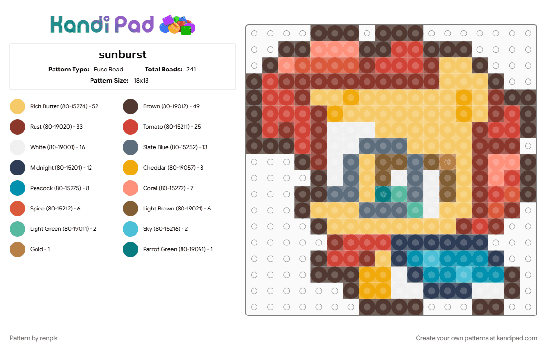 sunburst - Fuse Bead Pattern by renpls on Kandi Pad - brown, red, sunburst, yellow