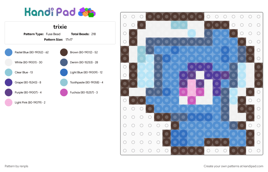 trixie - Fuse Bead Pattern by renpls on Kandi Pad - blue, brown, light blue, trixie