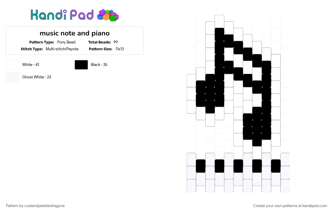 music note and piano - Pony Bead Pattern by coalandpebbledragons on Kandi Pad - black, cotdstreamingmusic, music, white