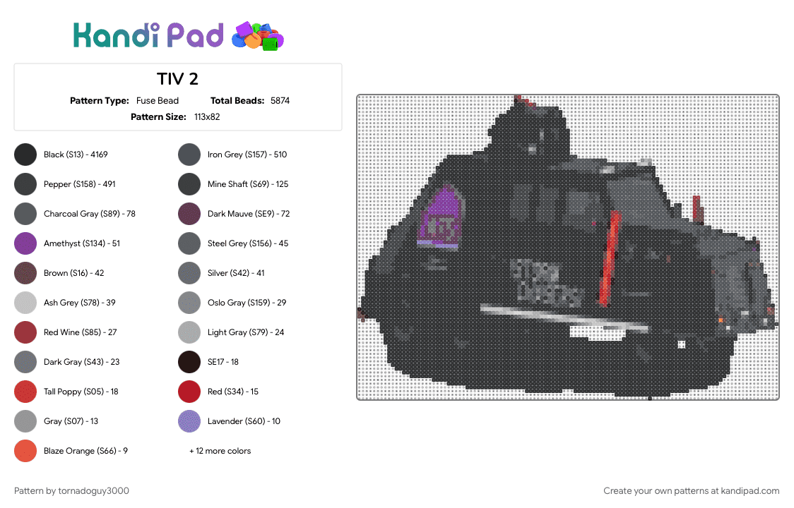 TIV 2 - Fuse Bead Pattern by tornadoguy3000 on Kandi Pad - black, gray, pink, purple