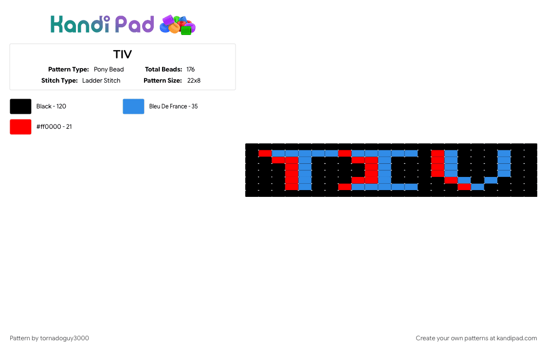TIV - Pony Bead Pattern by tornadoguy3000 on Kandi Pad - black, cotdtypography, light blue, red