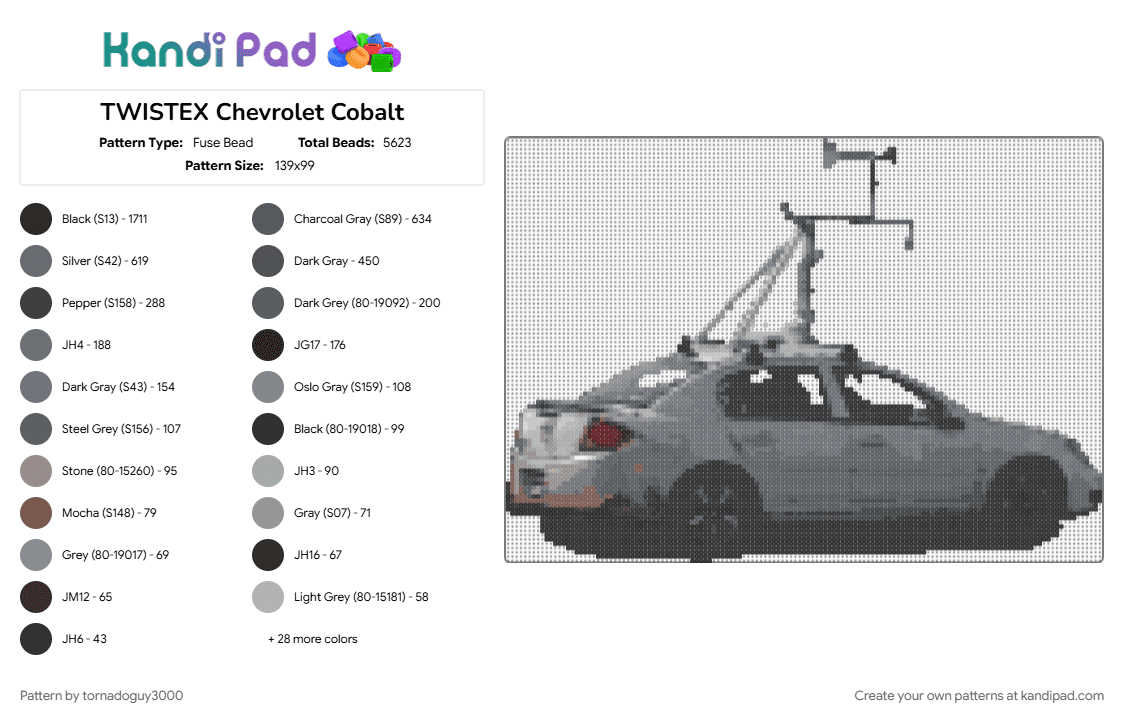 TWISTEX Chevrolet Cobalt - Fuse Bead Pattern by tornadoguy3000 on Kandi Pad - car