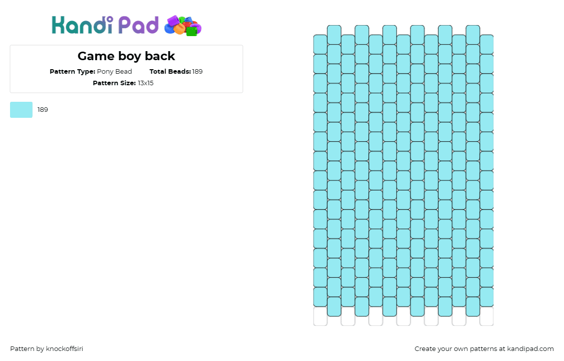 Game boy back - Pony Bead Pattern by knockoffsiri on Kandi Pad - game boy,nintendo,retro,nostalgia,light blue