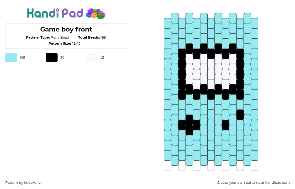 Game boy front - Pony Bead Pattern by knockoffsiri on Kandi Pad - game boy,nintendo,retro,video game,nostalgia,light blue,white