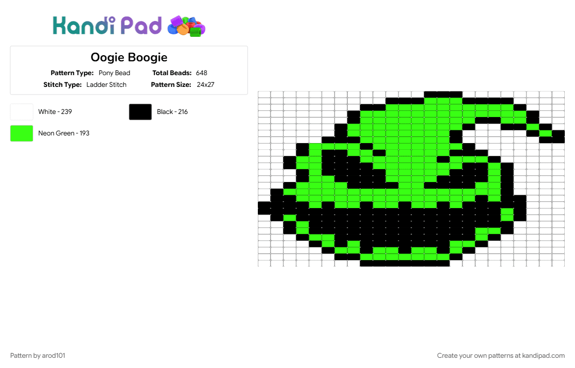 Oogie Boogie - Pony Bead Pattern by arod101 on Kandi Pad - green, white
