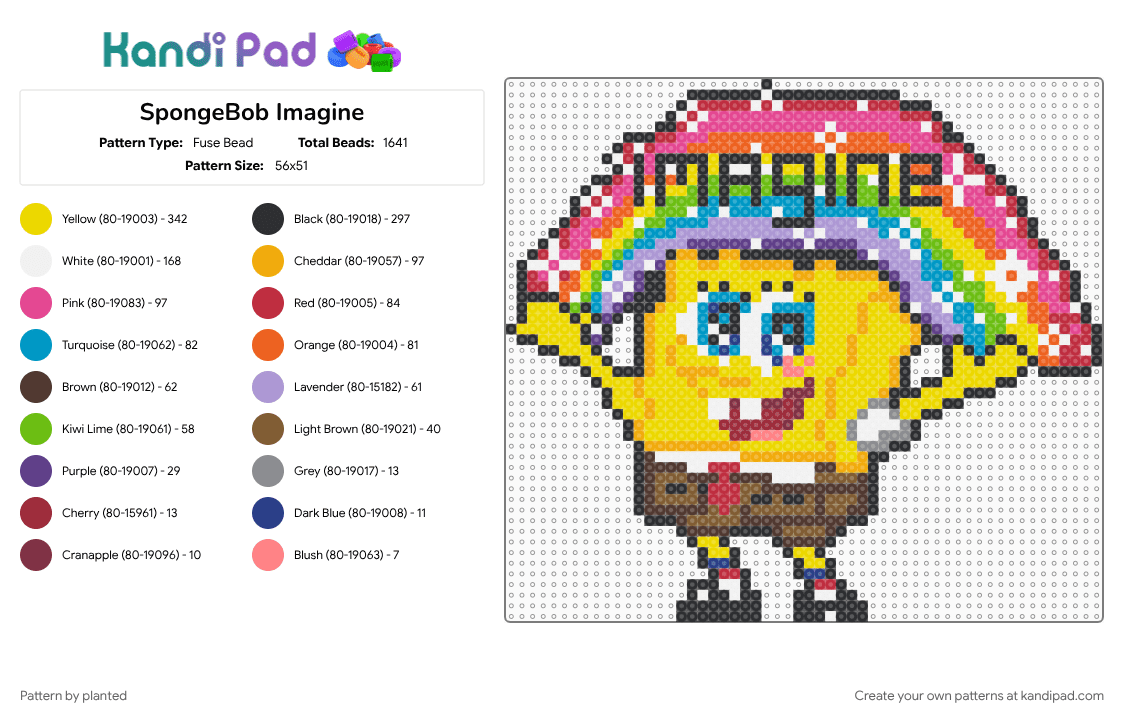 SpongeBob Imagine - Fuse Bead Pattern by planted on Kandi Pad - orange, pink, red, yellow