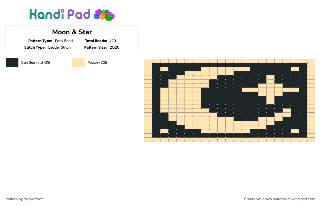 Moon & Star - Pony Bead Pattern by daisydizdoz on Kandi Pad - beige, black, crescent moon, moon, space, star