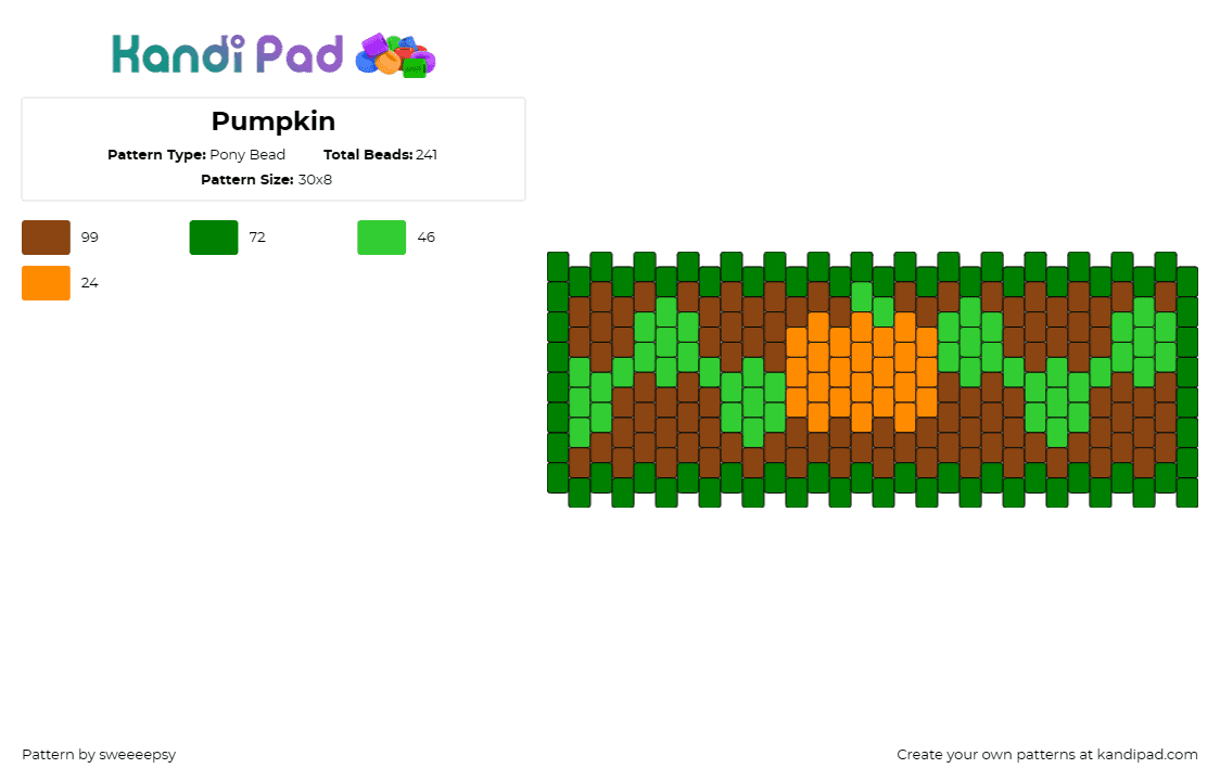 Pumpkin - Pony Bead Pattern by sweeeepsy on Kandi Pad - pumpkin,vegetable,squash,garden,autumn,halloween,earthy,green,orange,brown