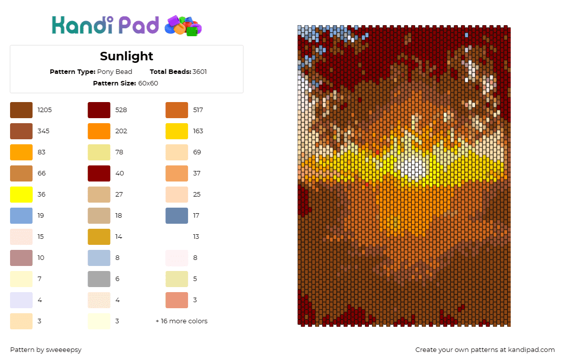 Sunlight - Pony Bead Pattern by sweeeepsy on Kandi Pad - sunset,nature,landscape,panel,orange