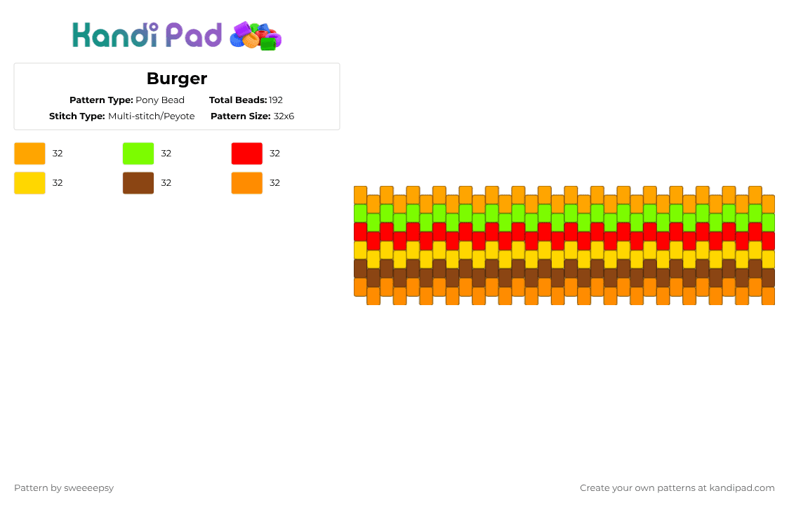 Burger - Pony Bead Pattern by sweeeepsy on Kandi Pad - orange,red