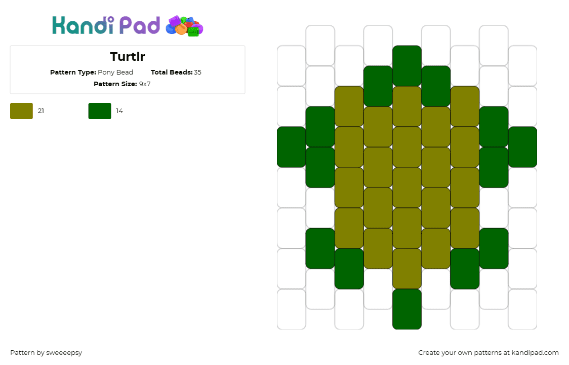 Turtlr - Pony Bead Pattern by sweeeepsy on Kandi Pad - turtle,reptile,animal,simple,green