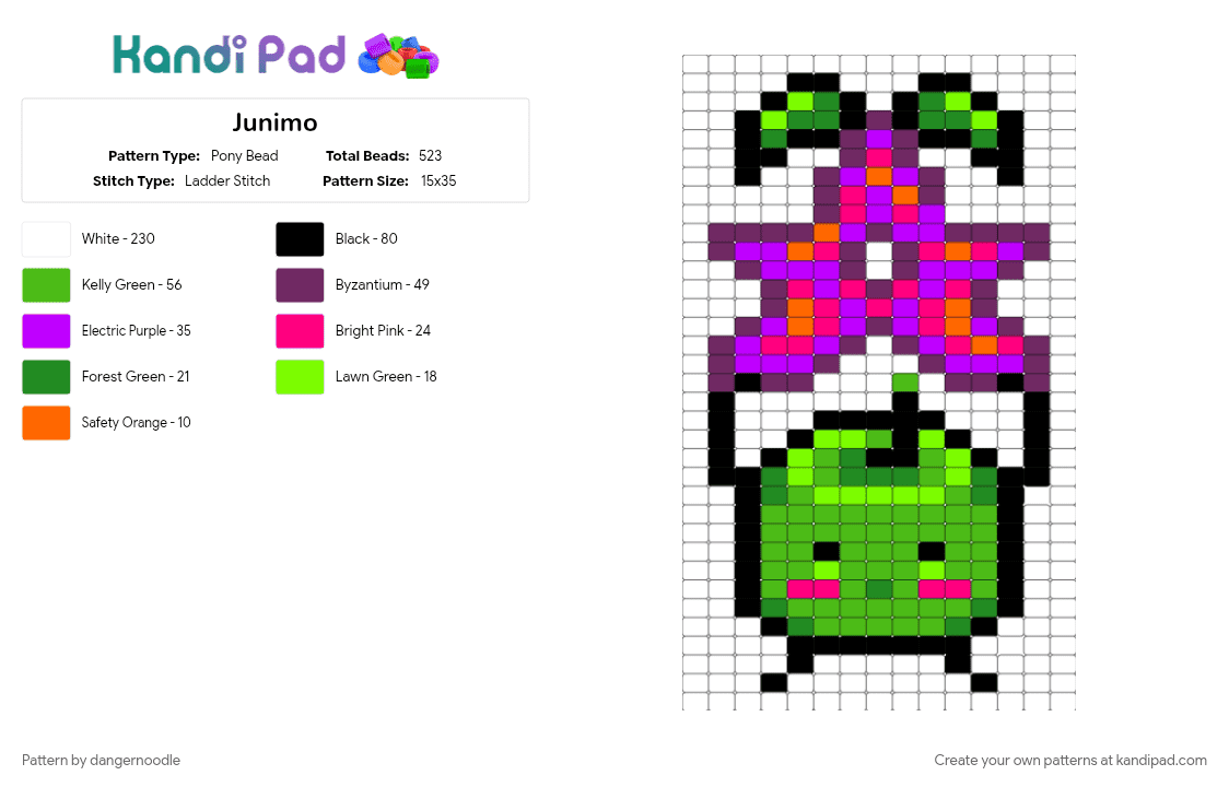 Junimo - Pony Bead Pattern by dangernoodle on Kandi Pad - green, junimo, pink, stardew valley, video game, white