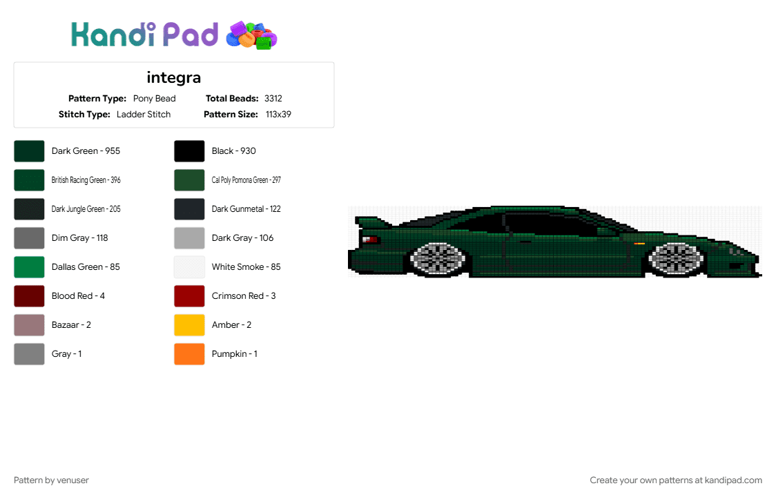 integra - Pony Bead Pattern by venuser on Kandi Pad - beige, black, gray, green