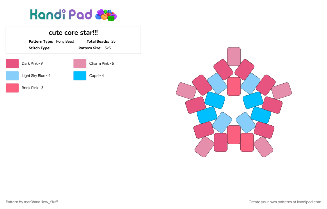 cute core star!!! - Pony Bead Pattern by deleted_user_78705 on Kandi Pad - blue, cotdkawaii, cute, cutecore, kawaii, light blue, pink