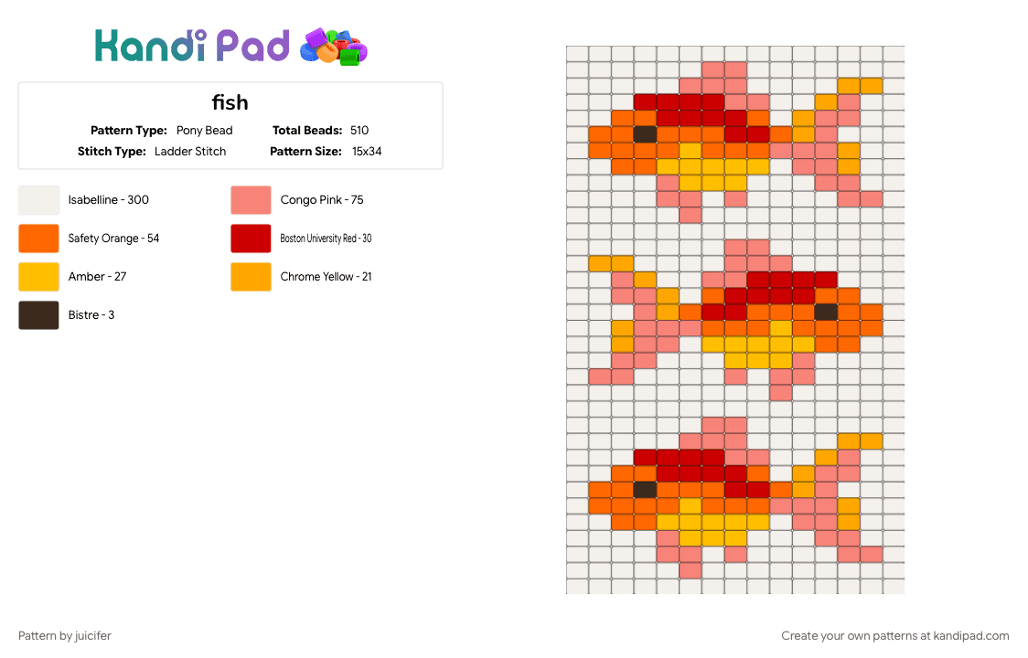 fish - Pony Bead Pattern by juicifer on Kandi Pad - orange, white