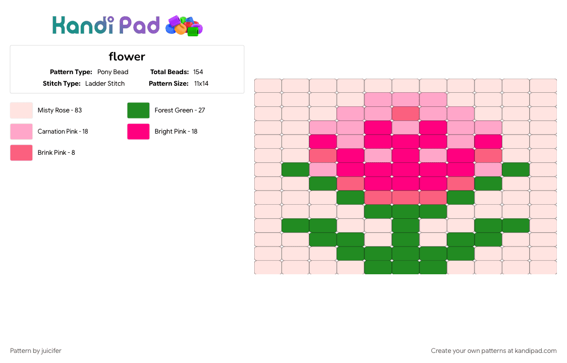flower - Pony Bead Pattern by juicifer on Kandi Pad - green, pink, white