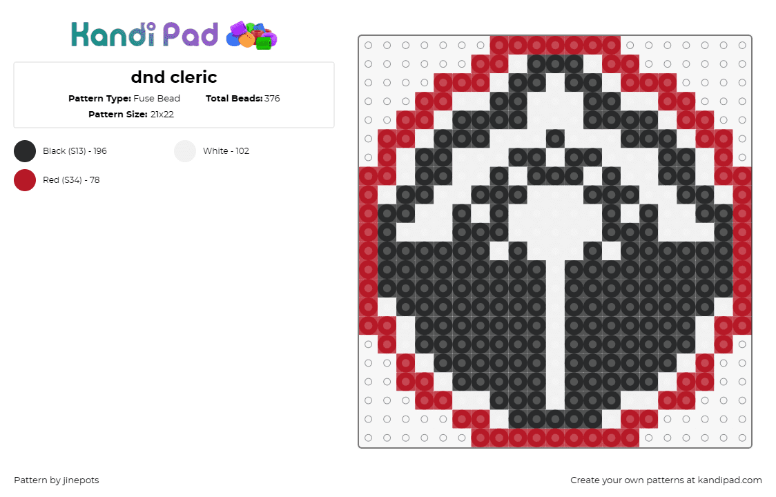 dnd cleric - Fuse Bead Pattern by jinepots on Kandi Pad - cleric,dnd,weapon,dungeons and dragons,simple,black,white,red