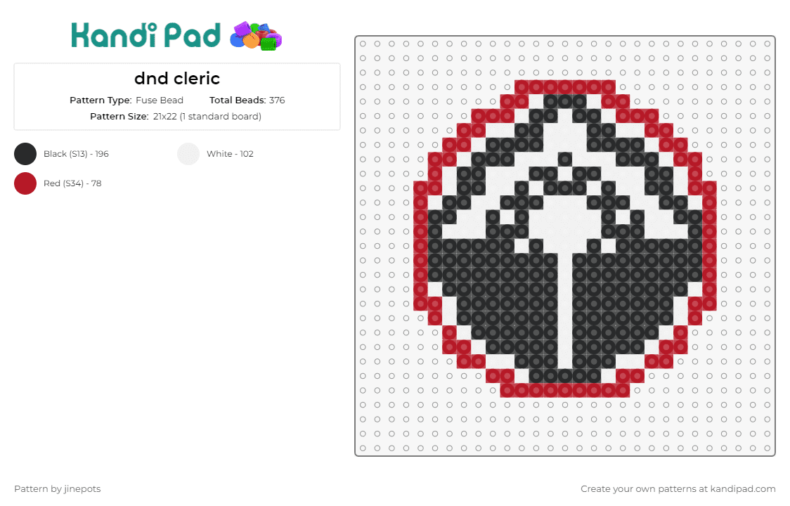 dnd cleric - Fuse Bead Pattern by jinepots on Kandi Pad - cleric,dnd,weapon,dungeons and dragons,simple,black,white,red