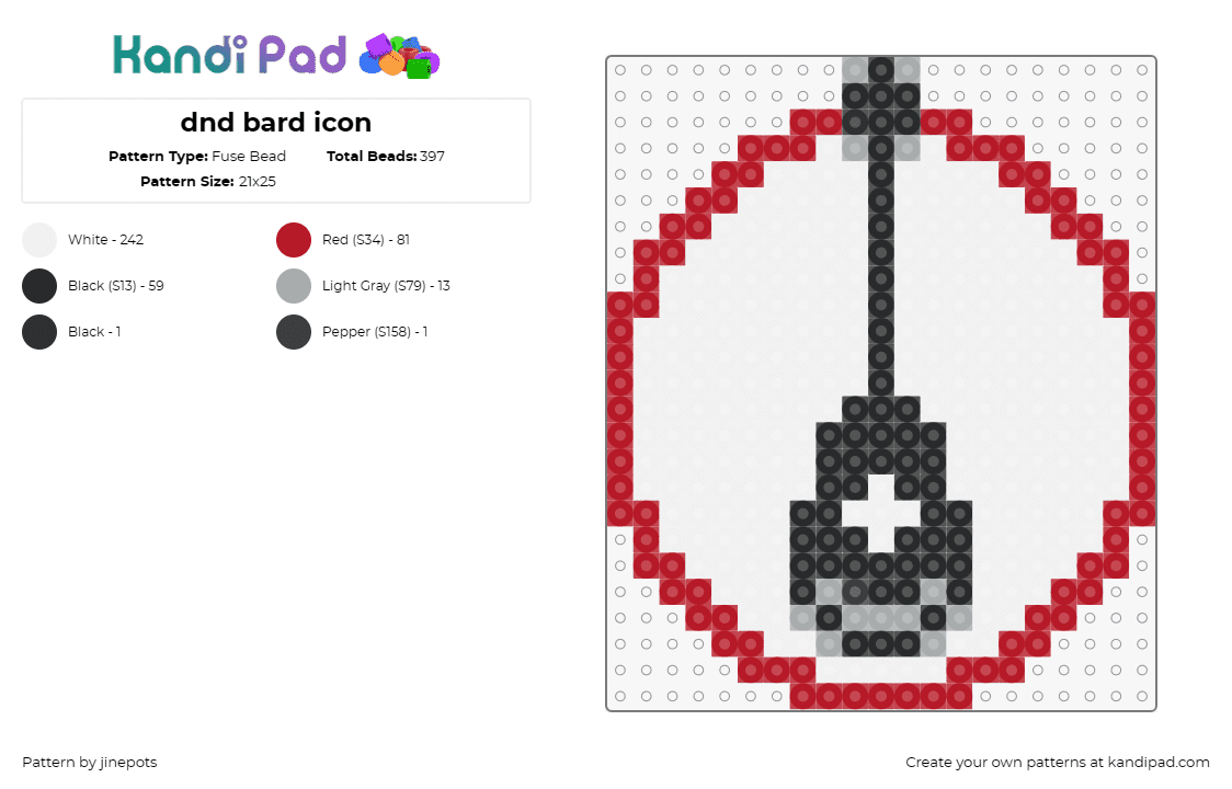 dnd bard icon - Fuse Bead Pattern by jinepots on Kandi Pad - mandolin,guitar,dnd,bard,weapon,dungeons and dragons,simple,black,white,red