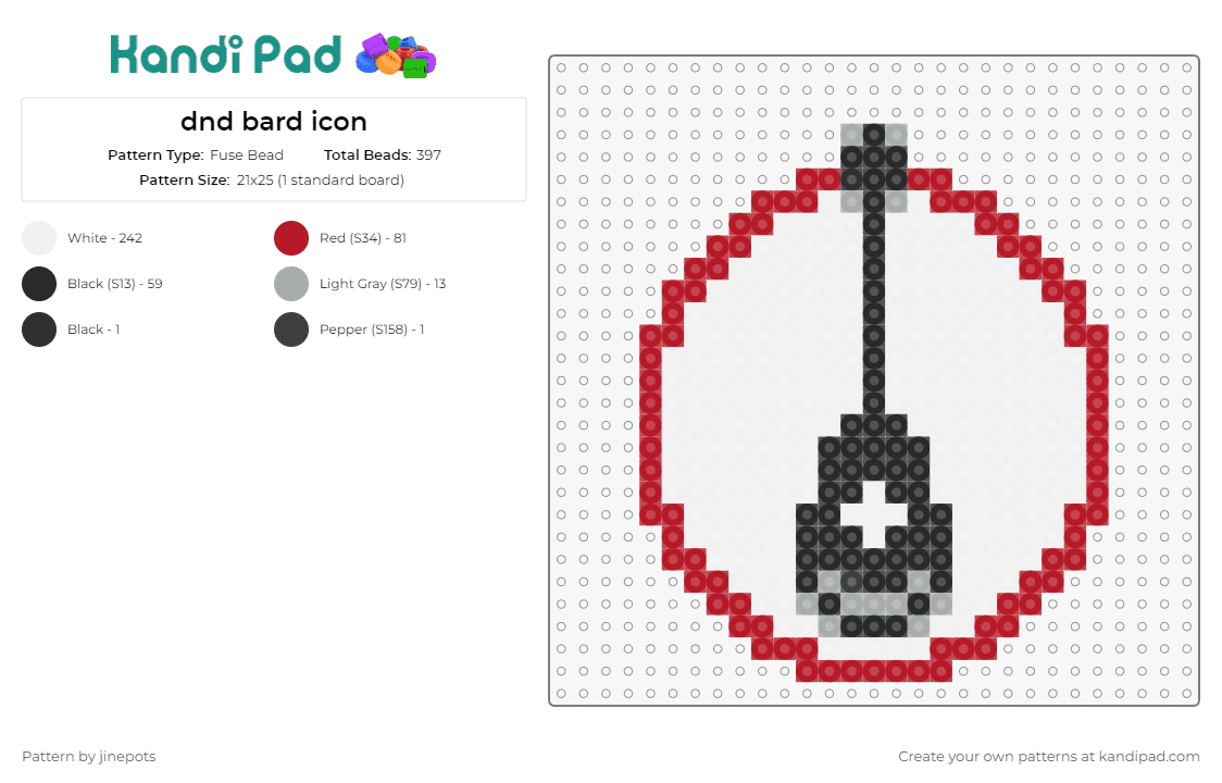 dnd bard icon - Fuse Bead Pattern by jinepots on Kandi Pad - mandolin,guitar,dnd,bard,weapon,dungeons and dragons,simple,black,white,red