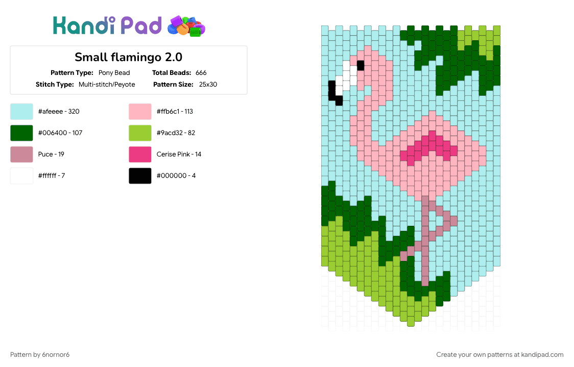 Small flamingo 2.0 - Pony Bead Pattern by 6nornor6 on Kandi Pad - light blue
