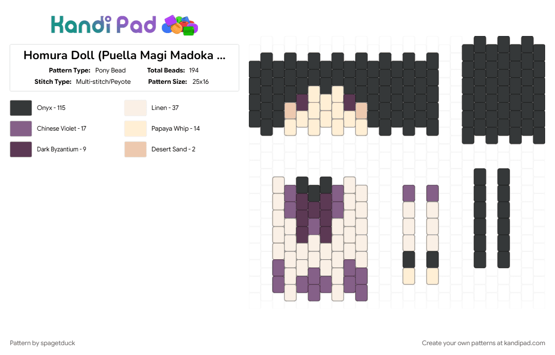Homura Doll (Puella Magi Madoka Magica) - Pony Bead Pattern by spagetduck on Kandi Pad - beige, doll, homura, kandi, madoka magica, pink, puella magi madoka magica