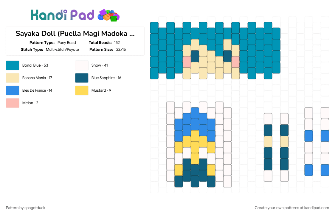 Sayaka Doll (Puella Magi Madoka Magica) - Pony Bead Pattern by spagetduck on Kandi Pad - anime, doll, light blue, madoka, madoka magica, puella magi madoka magica