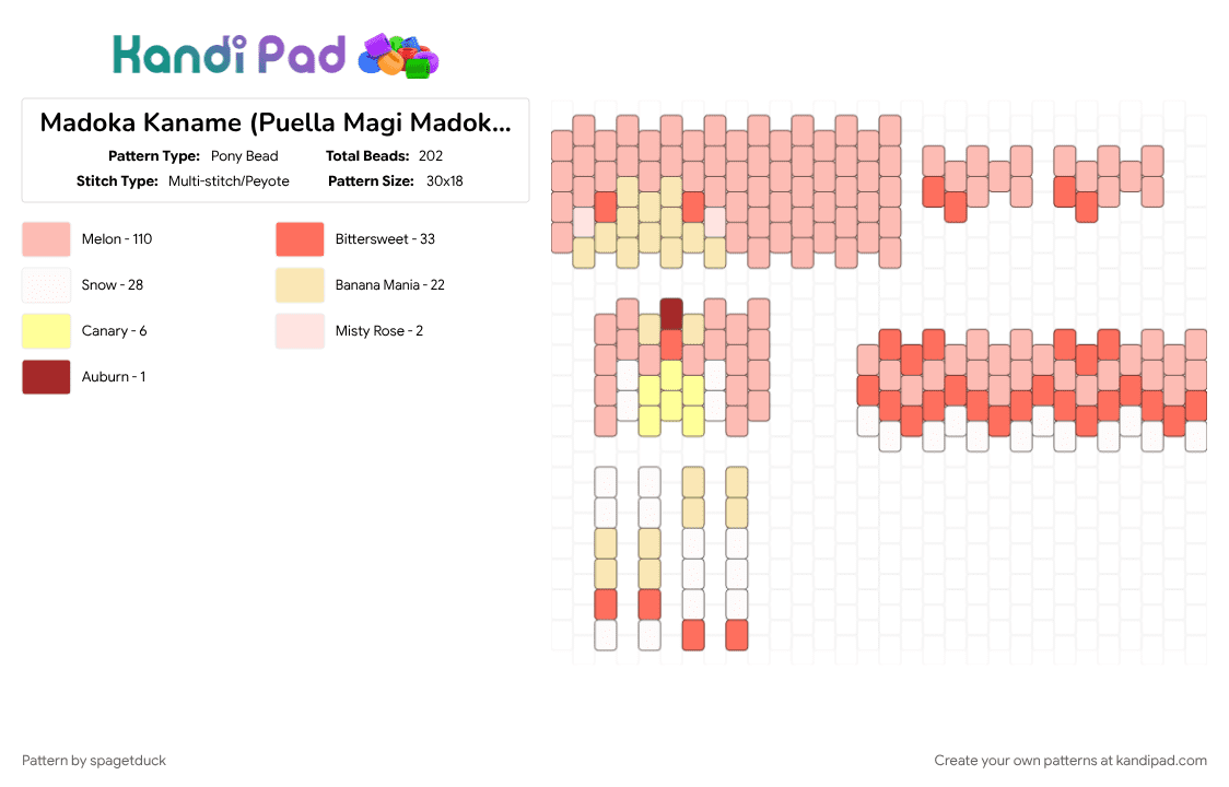 Madoka Kaname (Puella Magi Madoka Magica) - Pony Bead Pattern by spagetduck on Kandi Pad - anime, beige, kandi, kandi doll, madoka kaname, madoka magica, puella magi madoka magica