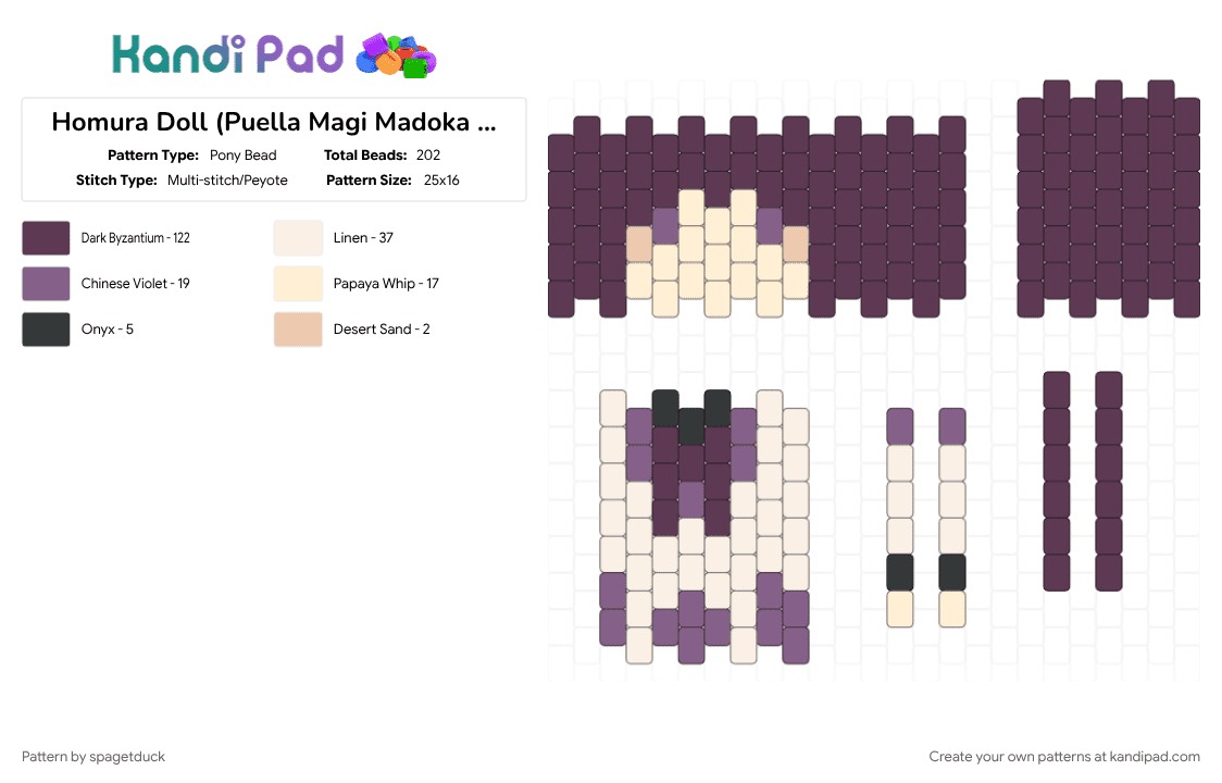 Homura Doll (Puella Magi Madoka Magica) - Pony Bead Pattern by spagetduck on Kandi Pad - 