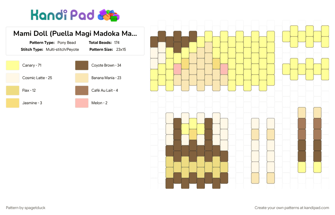 Mami Doll (Puella Magi Madoka Magica) - Pony Bead Pattern by spagetduck on Kandi Pad - character, doll, kandi pattern, mami, mami tomoe, puella magi madoka magica, yellow