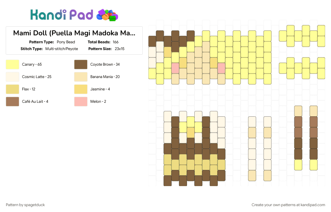 Mami Doll (Puella Magi Madoka Magica) - Pony Bead Pattern by spagetduck on Kandi Pad - character, doll, kandi pattern, mami, mami tomoe, puella magi madoka magica, yellow