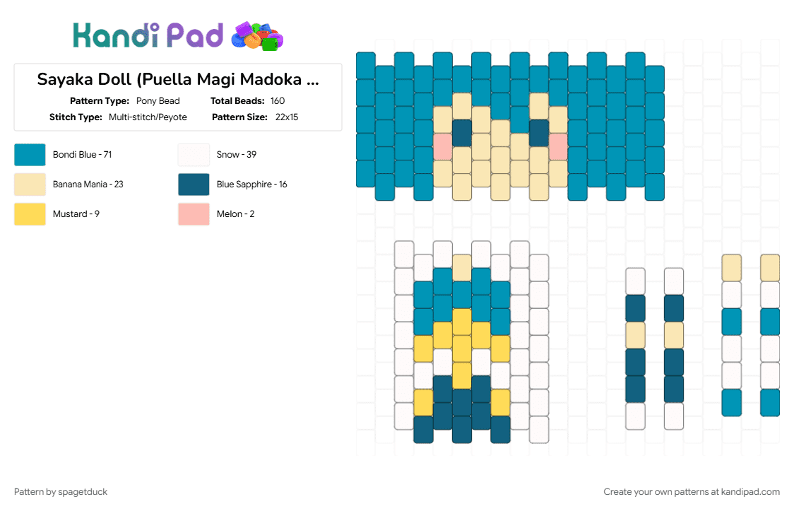 Sayaka Doll (Puella Magi Madoka Magica) - Pony Bead Pattern by spagetduck on Kandi Pad - anime, doll, light blue, madoka, madoka magica, puella magi madoka magica