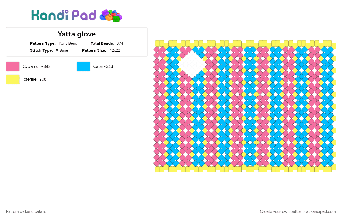 Yatta glove - Pony Bead Pattern by innio on Kandi Pad - dandys world, glove, light blue, pansexual, pansexual glove, pink, pride, yatta, yatta dandys world