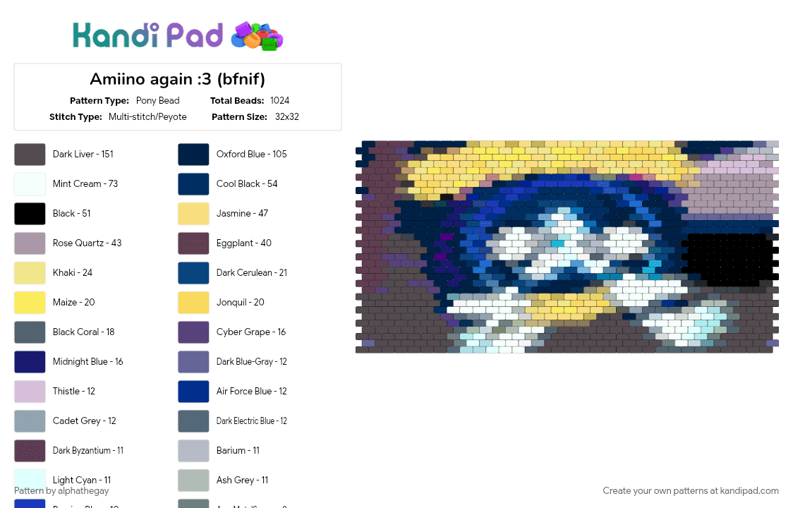 Amiino again :3 (bfnif) - Pony Bead Pattern by alphathegay on Kandi Pad - blue, brown, colorful, gray, yellow