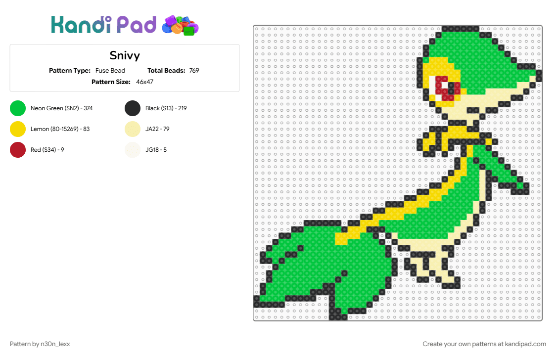 Snivy - Fuse Bead Pattern by skotchcrafts on Kandi Pad - 