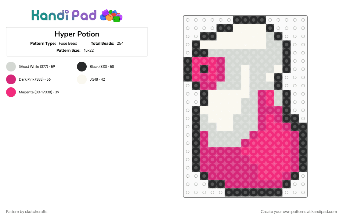 Hyper Potion - Fuse Bead Pattern by skotchcrafts on Kandi Pad - pink, pokemon, potion, white