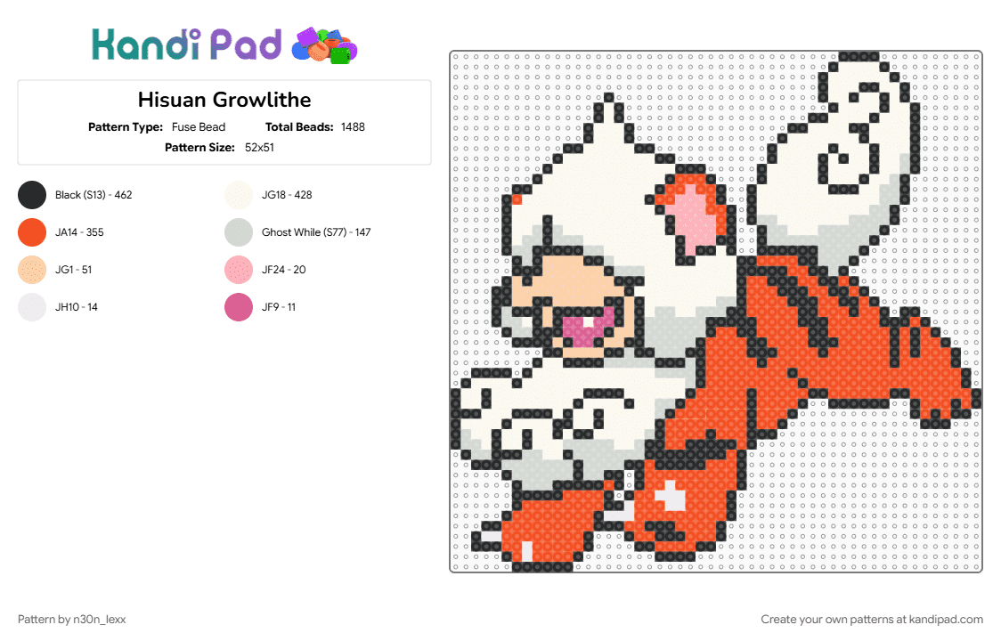 Hisuan Growlithe - Fuse Bead Pattern by skotchcrafts on Kandi Pad - pokemon, red, white