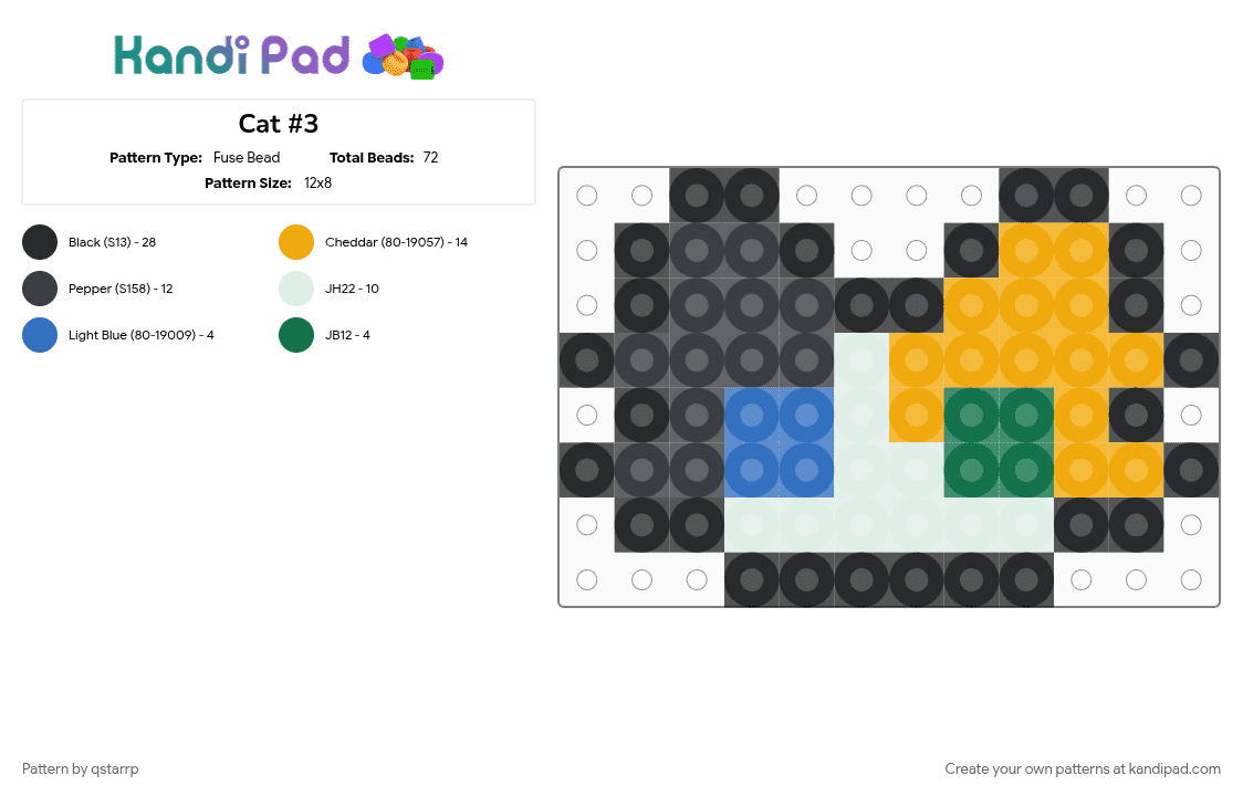 Cat #3 - Fuse Bead Pattern by qstarrp on Kandi Pad - black, caat, calico, cat, meiw, meow, mew, orange