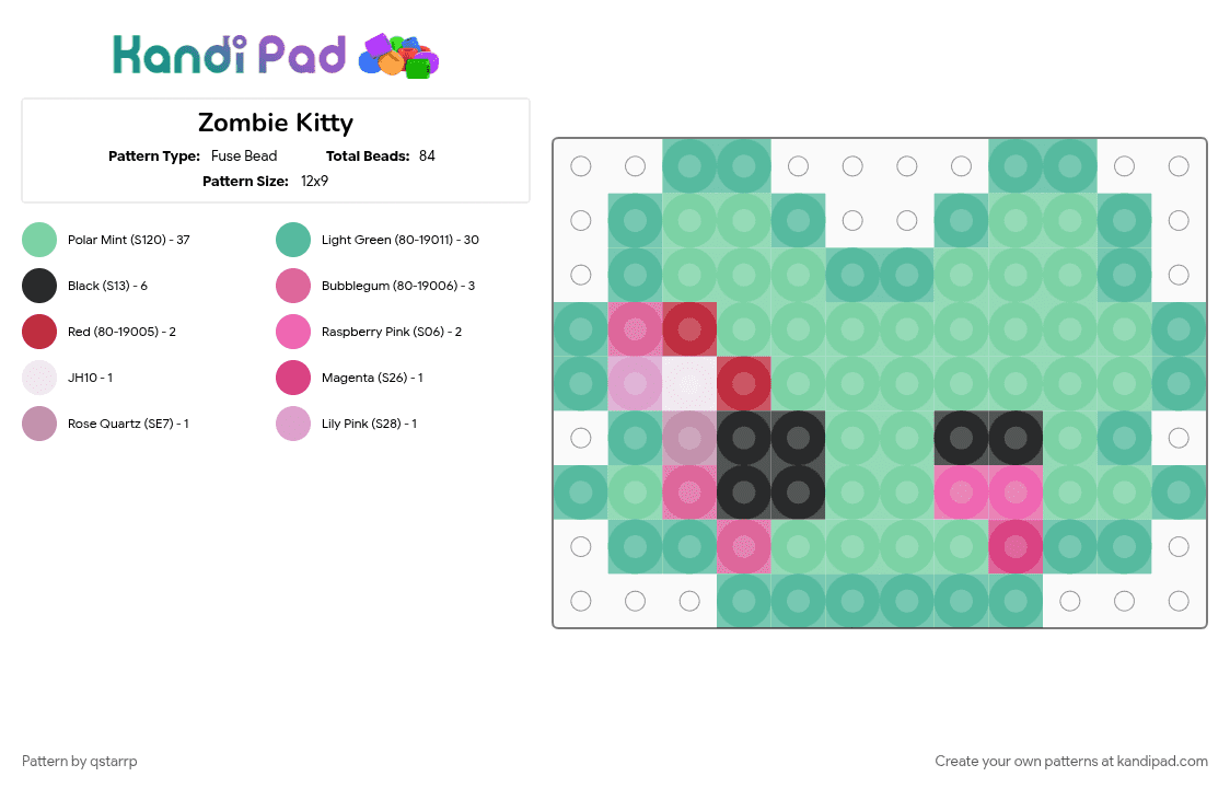 Cat #1 - Fuse Bead Pattern by qstarrp on Kandi Pad - cat, cute, easy, rarrarara, small, teal, zombie, zombiecat, zomcat
