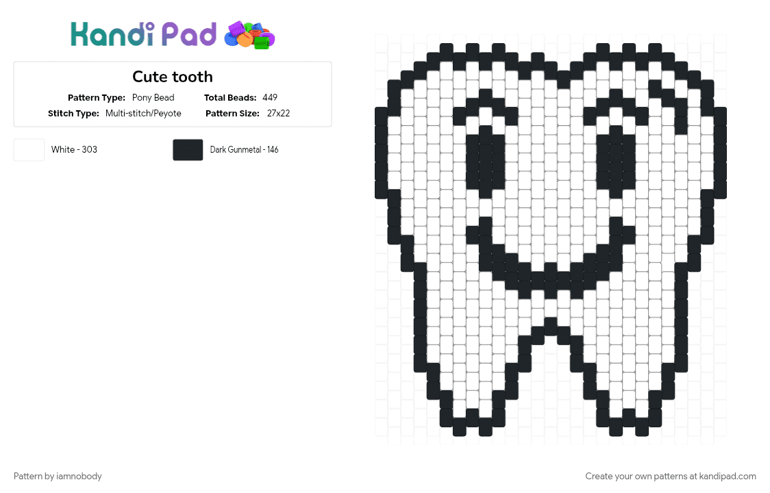 Cute tooth - Pony Bead Pattern by iamnobody on Kandi Pad - black, character, tooth, white
