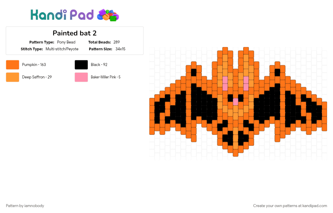 Painted bat 2 - Pony Bead Pattern by iamnobody on Kandi Pad - animal, bat, halloween, orange, spooky