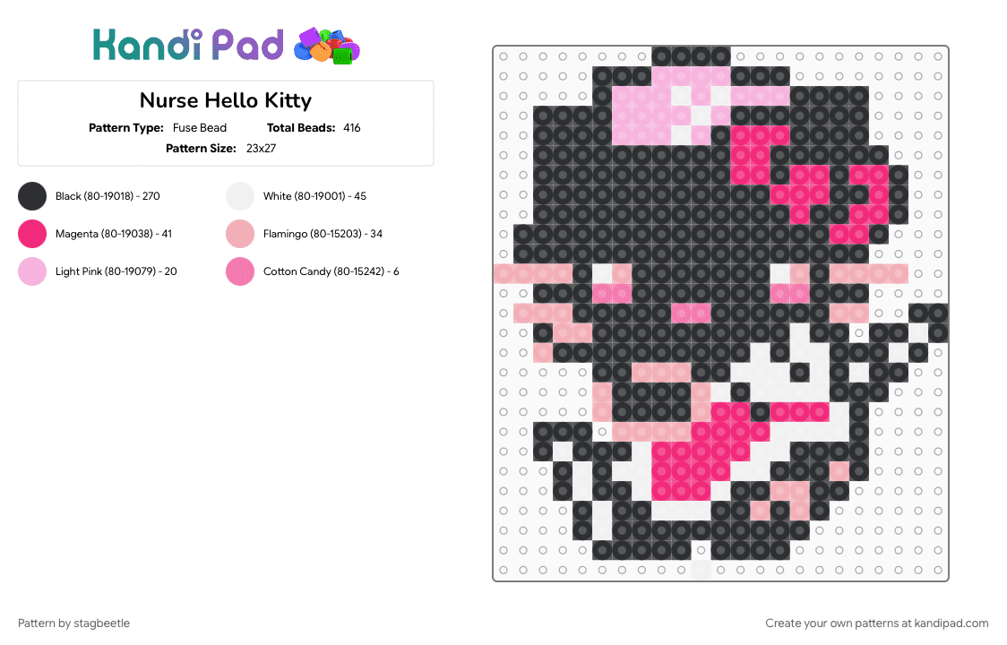 Nurse Hello Kitty - Fuse Bead Pattern by stagbeetle on Kandi Pad - beige, black, hello kitty, nurse, pink, sanrio
