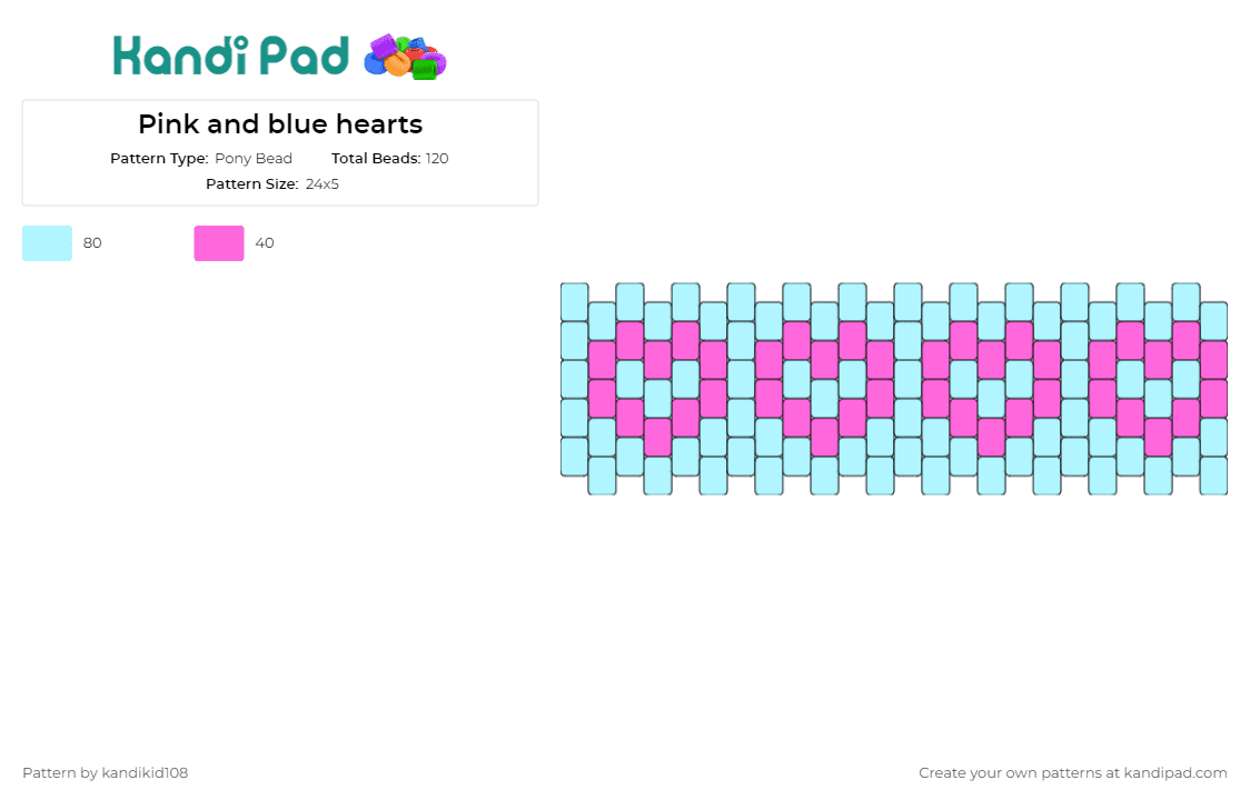 Pink and blue hearts  - Pony Bead Pattern by kandikid108 on Kandi Pad - hearts,love,cuff