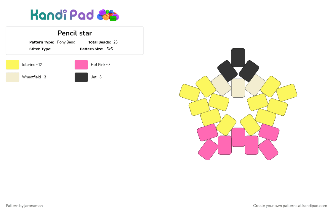 Pencil star - Pony Bead Pattern by jaronaman on Kandi Pad - bfb, bfdi, bfdia, idfb, pencil bfdi, pink, tpot, yellow