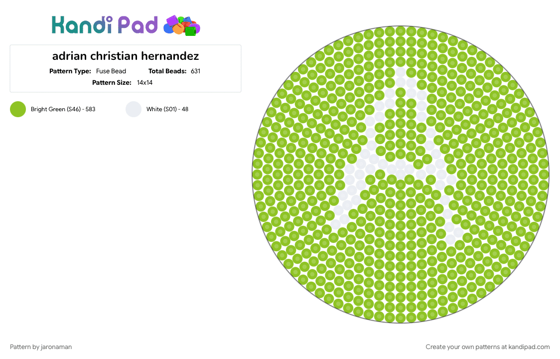 adrian christian hernandez - Fuse Bead Pattern by jaronaman on Kandi Pad - 