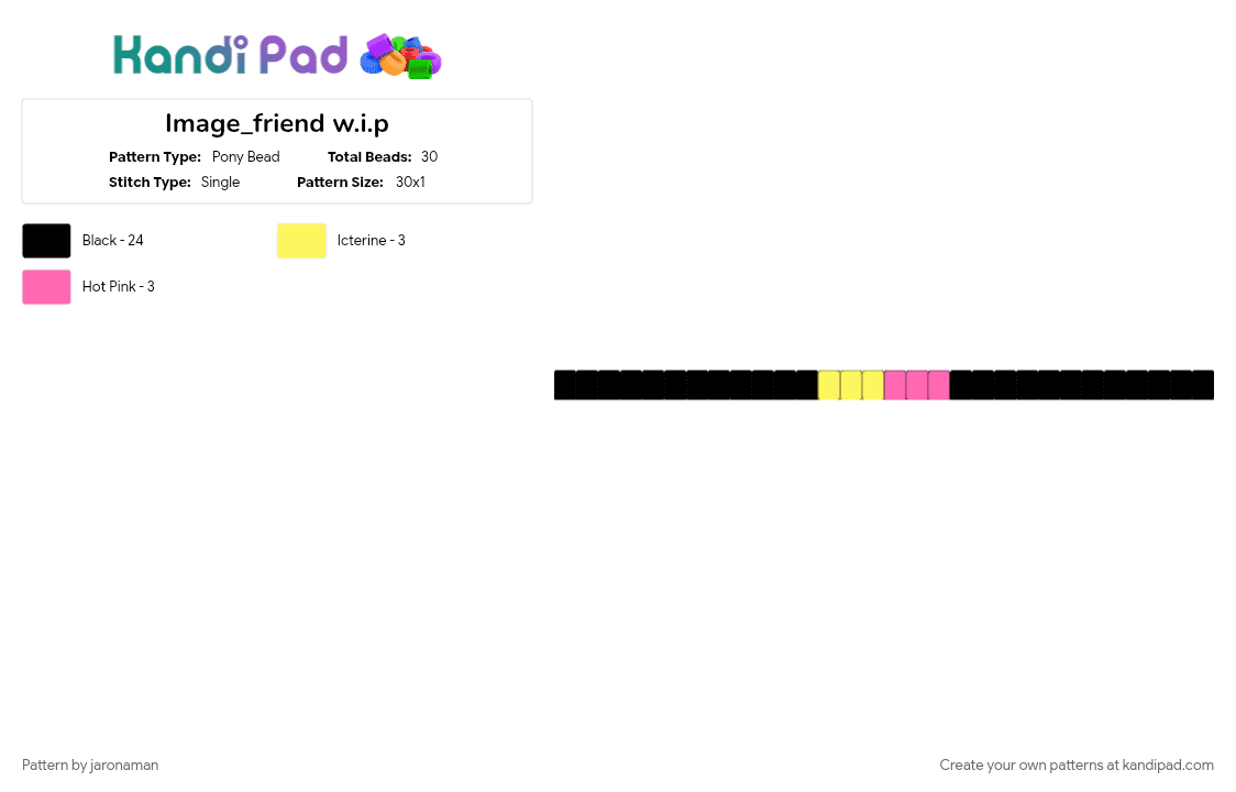 Image_friend w.i.p - Pony Bead Pattern by jaronaman on Kandi Pad - black, deltarune, friend inside me, imagefriend, pink, yellow