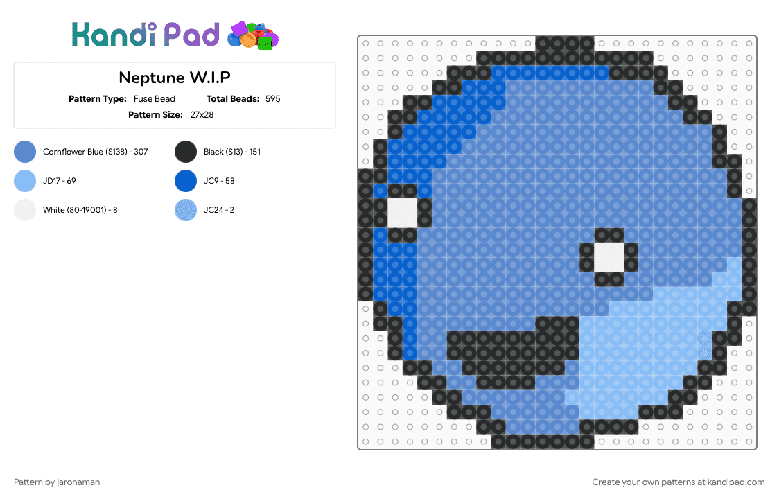 Neptune W.I.P - Fuse Bead Pattern by jaronaman on Kandi Pad - blue, neptune, silly, solarballs