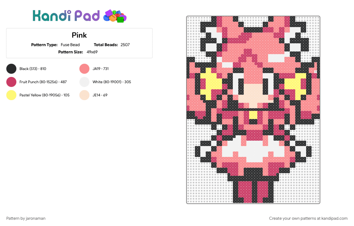 Pink - Fuse Bead Pattern by jaronaman on Kandi Pad - deltarune, deltarune chapter 5, hatsune miku, pink, red, video game