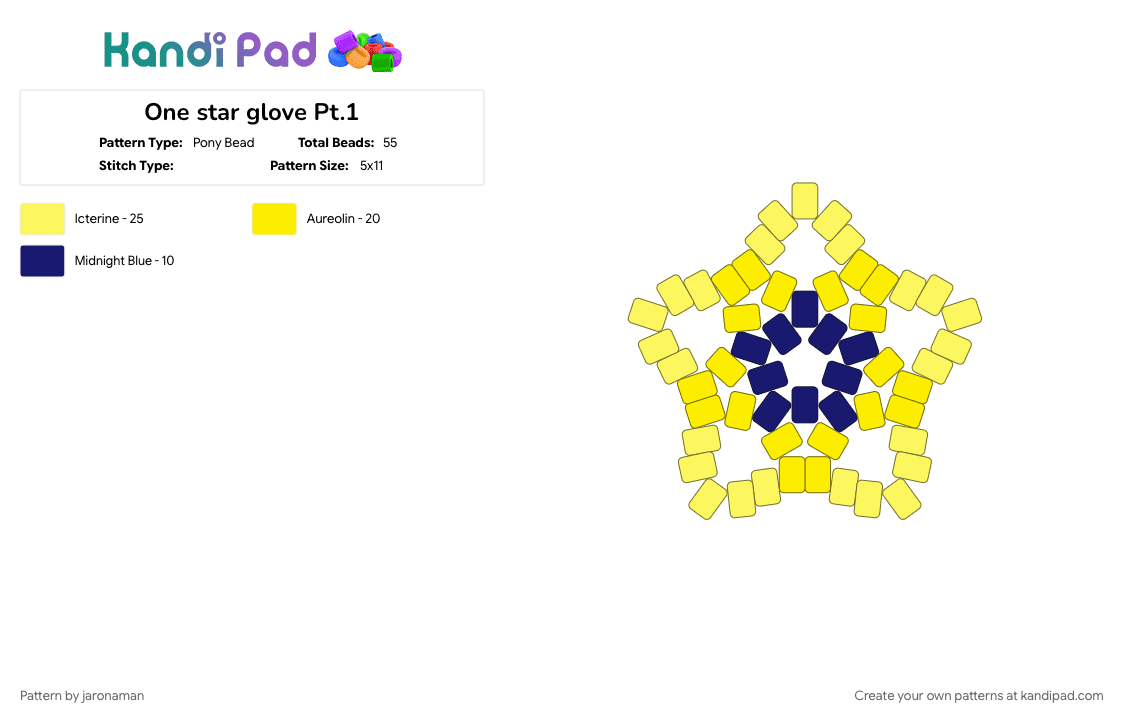 One star glove Pt.1 - Pony Bead Pattern by jaronaman on Kandi Pad - yellow