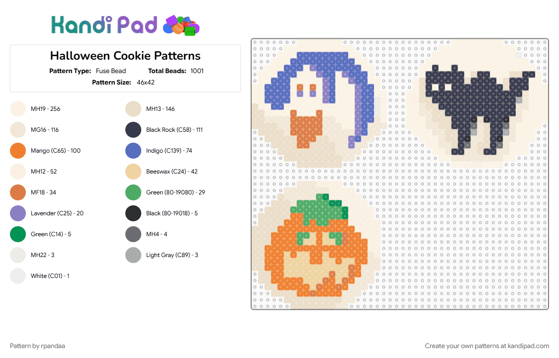Halloween Cookie Patterns - Fuse Bead Pattern by rpandaa on Kandi Pad - cat, colorful, cute, ghost, halloween, orange, pumpkin, purple, white